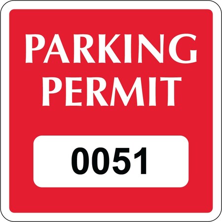 Lustre-Cal Vinyl Permanent Parking Permit Dark Red 2in x 2in  Square Serialized 051-100, 50PK 253757PvWh1RdSq0051